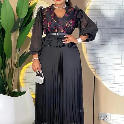 2026 Spring Chiffon Long Dresses Elegant Women Wedding Birthday Party Gown Pleated Maxi Dress African Clothes Dubai Abaya Kaftan