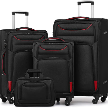 Coolife Luggage 4 Piece Set Suitcase Spinner TSA Lock Softshell lightweight (purple+sliver)