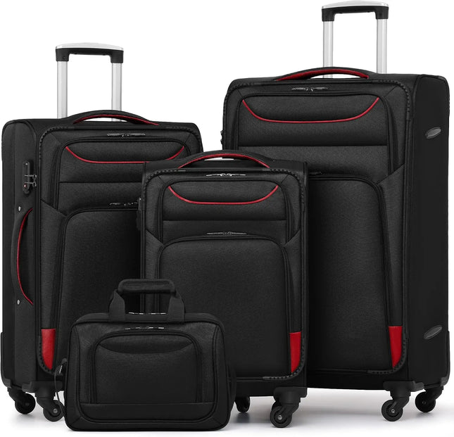 Coolife Luggage 4 Piece Set Suitcase Spinner TSA Lock Softshell lightweight (purple+sliver)