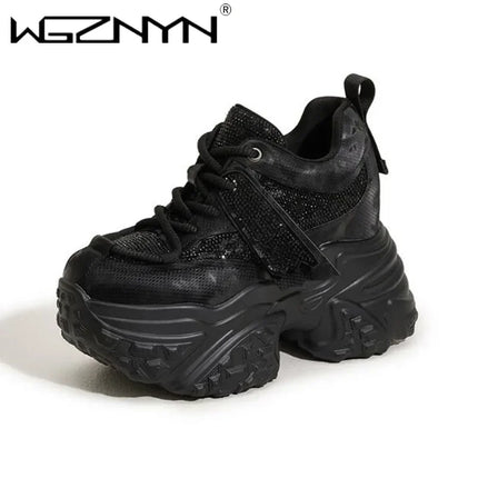 10CM New Microfiber Leather Rhinestone Bling Daddy Tide Breathable Platform Fashion Comfy 2025 High Brand Autumn Spring Shoes