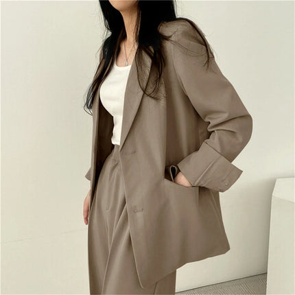 Elegant Office Lady Business Suit Set Blazers 2026 Spring New Women's Clothing Suit Jacket Casual Pants Set Wide Leg Suit Pants
