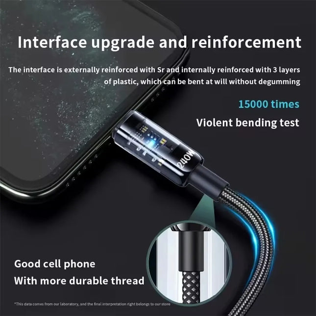 240W Nylon USB USB-C Super Fast Charging Cable For Samsung Xiaomi Huawei Honor LED Digital Display USB-C Charger - product im