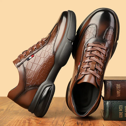 New Men Cow Leather Casual Sport Shoes Fashion Comfortable Chunky Sneakers