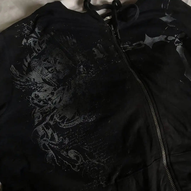 Sudadera con capucha Harajuku negra, estilo gótico de calle, con calavera, cremallera, extragrande, para hombre y mujer, Hip Hop, informal, con personalidad.