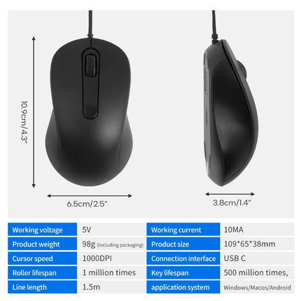 USB C Mice 3 Buttons 1000DPI Adjustable Sensitivity Type C Gaming Mouse for Windows PC, Laptop and More Type C Devices
