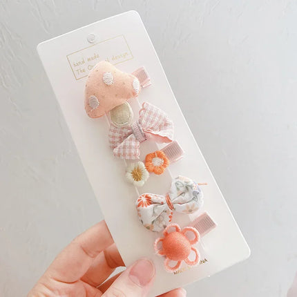 5pcs/set Baby Girls Cute Princess Hairpins Headband Bow Flower Korean Hair Pins Clips for Children Mini Soft Kids Accessories