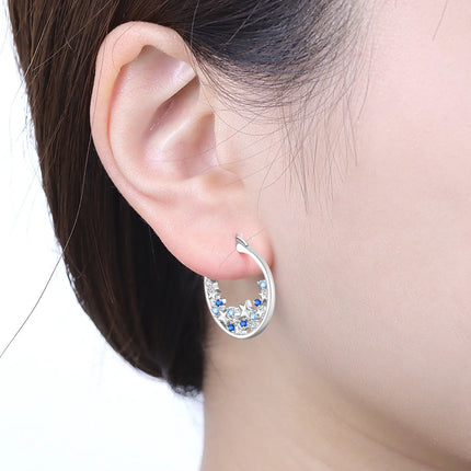 Orstarry 925 Sterling Silver Blue Zircon Starry Sky Earring Original Jewelry Hoop Earrings Women Jewelry Party Trendy Gifts