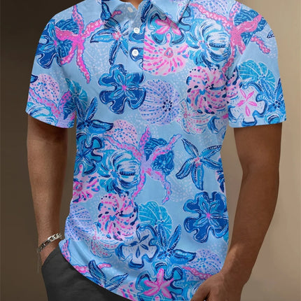 Summer New Mens Polo Shirts 3d Full Print Flower Graphic T Shirts For Men Fashion Casual Oversized Lapel Button Up Polo Shirt