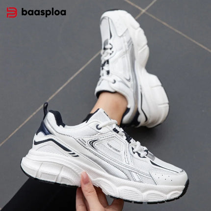 Baasploa Women Running Shoes Lightweight Breathable Sport Shoes Female Comfort White Casual Sneakers Height Increase Cushioning