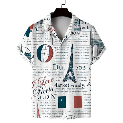 New Men's Summer Shirt Retro Style Old Newspaper Printed Shirt Casual Comfortable Versatile Breathable Top