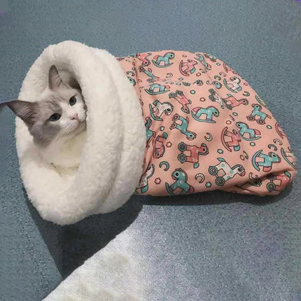 Soft Cuddly Pet Sleeping Bag for Kitten Puppy Fluffy Feel Thickened Warm Nest Pocket Quilt Bed Comfortable Warmth