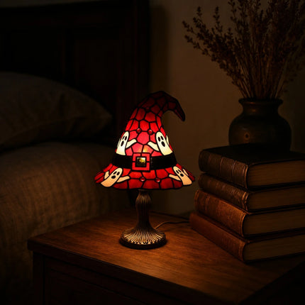 Stained Glass Witch Hat Lamp USB Powered Creative Table Lamp Night Light For Living Room Home Bedroom Decoration Halloween