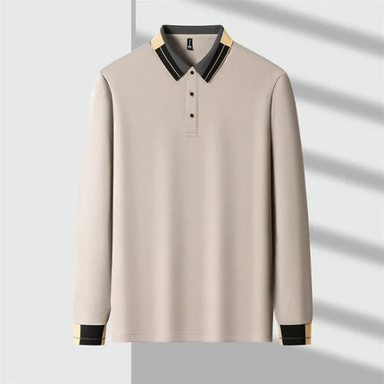 New Men's Business Casual Long Sleeved Shirt Solid Color Polo Shirt Fashionable Breathable Comfortable Versatile Top