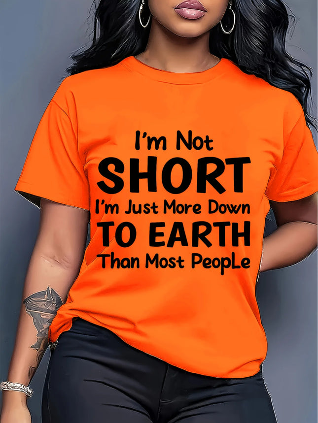 I'm Not Short Tee, Funny Down To Earth Quote Purple Top