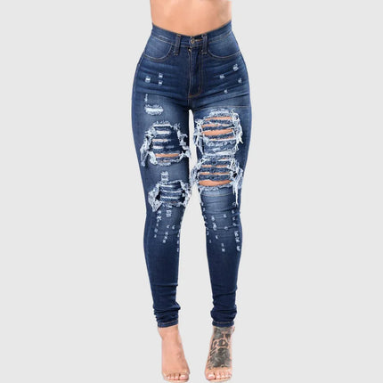 HOLE Denim Women 2026 High Waist Ripped Jeans for Women Skinny Black Pockets Jeans Woman Elastic Slim Jean Female Femme Pants