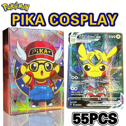 Latest 55PCS Pokemon Anime Holographic Cards Pikachu Characters Cosplay English Shiny Collection Trading Card Toys Kids Gifts