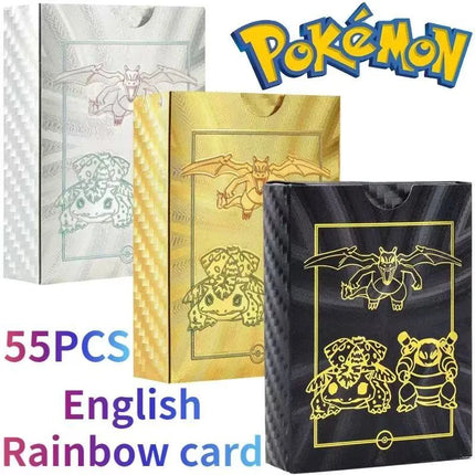 55Pcs Pokemon Cards Gold Foil Golden Letters English Version Rainbow Vmax EX GX Black Silver Card Pikachu Batt Series Gifts