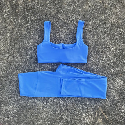 Solid color Tight Women Hollow Back shoulder straps fitness Bra Top High waist Yoga Leggings 2pc Gym Yoga Set Athletic sportwear