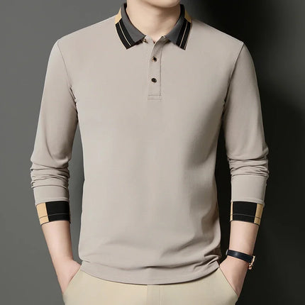 New Men's Business Casual Long Sleeved Shirt Solid Color Polo Shirt Fashionable Breathable Comfortable Versatile Top