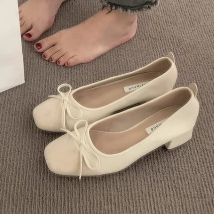New Women Cute Ballerina Low Heel Shoes Lady Slipony Butterfly Knot Vintage Kawaii Mocasines Loafers Girl Lolita Mom Shoes