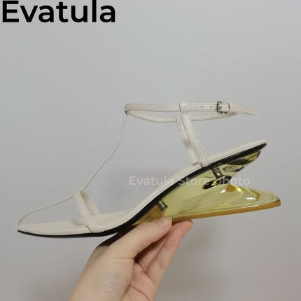 2025 Summer Strange Wedge Heel Flip Flops Slippers Women Fashion Leather Clear Mid Heel Rome Sandals Casual Beach Mules Femme
