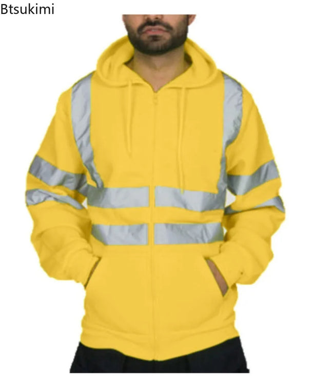 Chaquetas con capucha reflectantes para hombre, nueva colección, primavera y otoño, con cremallera, manga larga, forro polar, sudaderas, chaquetas de trabajo nocturno de alta visibilidad