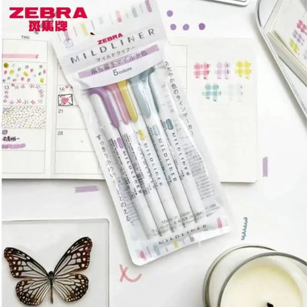 New Zebra Mildliner Highlighter Pastel Full Set 5 Colors Set Marker Pen Double Ended Art Stationery Supply for Drawing Painting