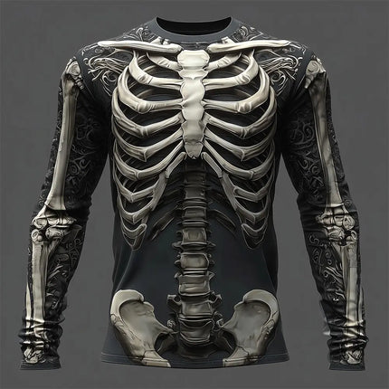 Sports Men's Long Sleeve T-Shirt Men's Casual Retro Leisure Lightweight T-Shirt 3D Skull Body Printing Casual Streetwear