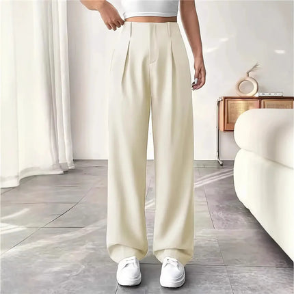 Draped High Waisted Wide Leg Pants Office Casual Suit Trousers Versatile Spring Autumn