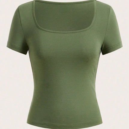 Vibrant Square Neck T-Shirt in Solid Color - Spring and Summer Classic Casual Short Sleeve T-Shirt - Everyday Casual