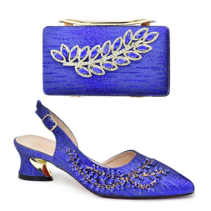 New Design African Women Matching Shoes and Bag Set Decorated with Rhinestone Luxery Shoes Women Wedding Shoes for Women Bride