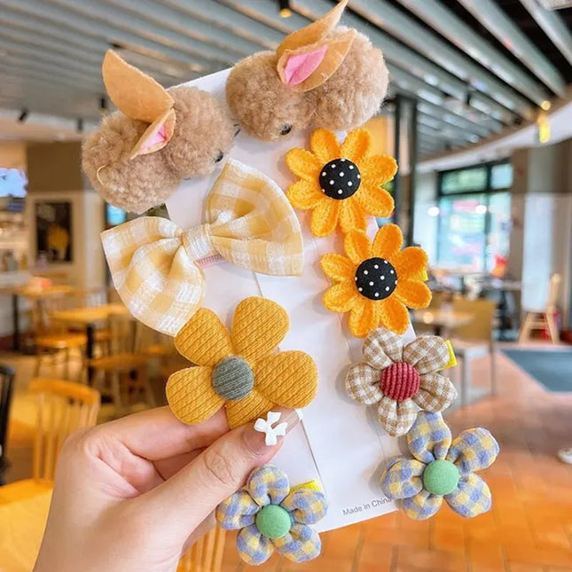 9tlg./Set Cartoon Häschen Blumen Haarspangen Süße Plüsch Kaninchen Haarnadel Kleinkind Mädchen Haarspangen Kopfbedeckung Kinder Haarschmuck