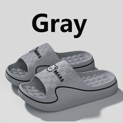 Gray cartoon bear EVA slide slippers with textured footbeds
