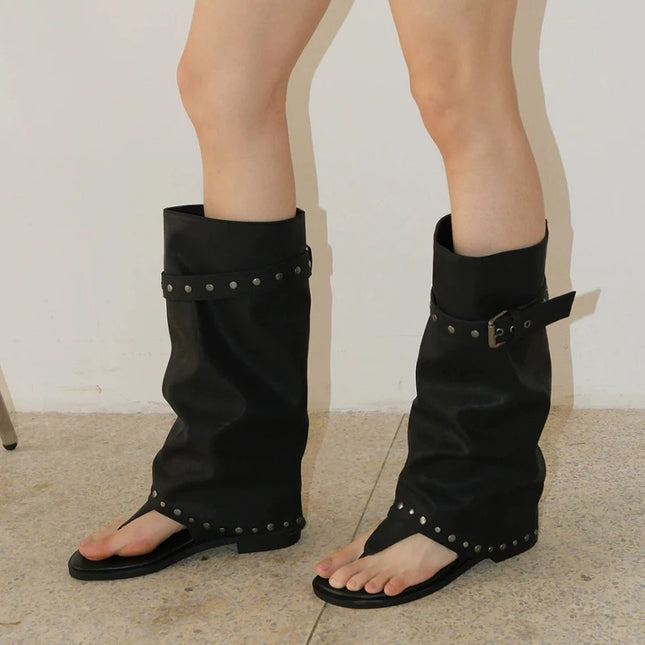 Women's Cool Boots Sandals Flats Shoes Clip Toe Slippers Summer 2026 Designer Flip Flops Walking Sport Shoes Fashion Long Botas