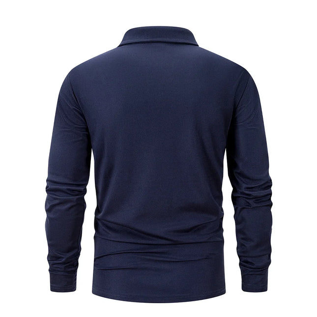 Frühling Herren Business Casual Langarm-Poloshirt Einfarbig Modisch Atmungsaktiv Bequem Gesellschafts Business Polos Herren