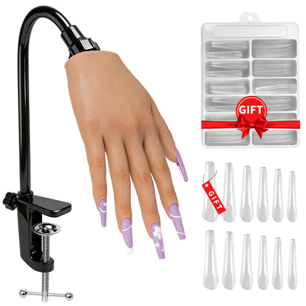 Practice Hand for Acrylic Nails, Realistic Silicone Training Hand with Flexible Fingers, Pro Kit for Gel Polish & Manicure