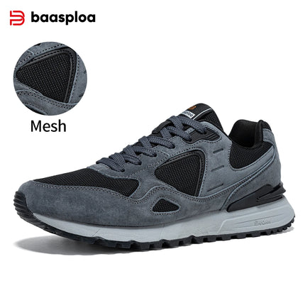 Baasploa Men Casual Walking Shoes Leather Upper Fashion Sneakers Comfort Daily Wear Lifestyle Footwear Classic Sport Shoes