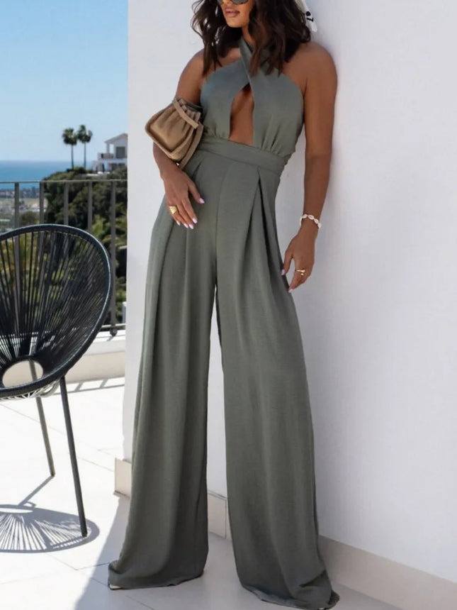 Sexy rückenfreier Neckholder-Overall ärmelloser Bandage-Jumpsuit Sommer Damen Mode Rot Schwarz Hohl Weites Bein Jumpsuits Streetwear