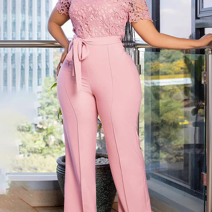 Mlaiscsr Elegant White Jumpsuits with Sashes Club Outfit for Women Lace Patchwork Short Sleeve Birthday Party One Piece Rompers