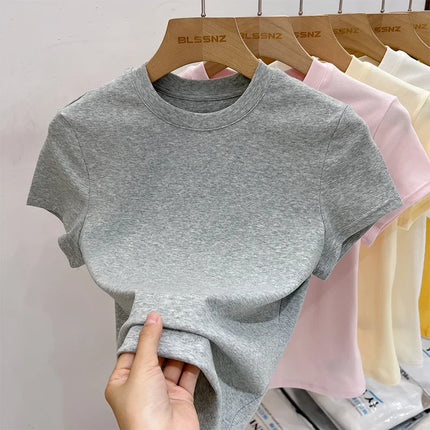Zjaiss 2026 O-Neck Fashion T-Shirt Summer Sexy Basic Top Solid Short Sleeve Womens Tshirt Casual Korean Tee Streetwear