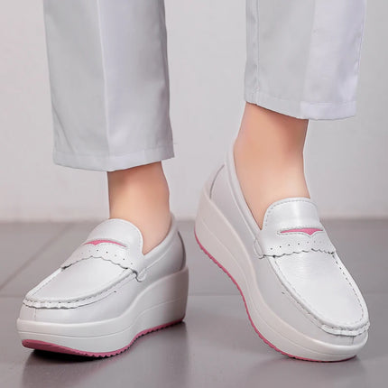 STRONGSHEN Women Platform Wedges Casual Shoes Loafers Soft Nurse Work Shoes Breathable Comfortable Non-slip White Nursing Shoes