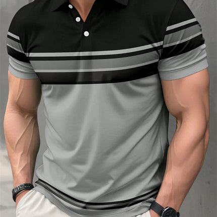 2026 Summer New Arrival Men's Polo Shirt Casual Stylish Comfortable and Breathable Short-Sleeve Top with 3D Striped Print Design