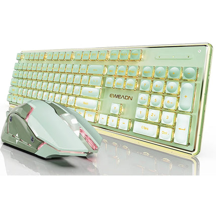 EWEADN V3 wireless Silent Office keyboard and mouse set,104 Keys Full Size with Pudding Keycaps, for Games and - product imag