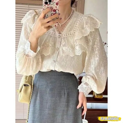 2024 Spring Autumn Basic Shirts Blouses Women Fashion Long Sleeve Elegant Office Lady Work Solid White Ruffled Chic Tops Blusas