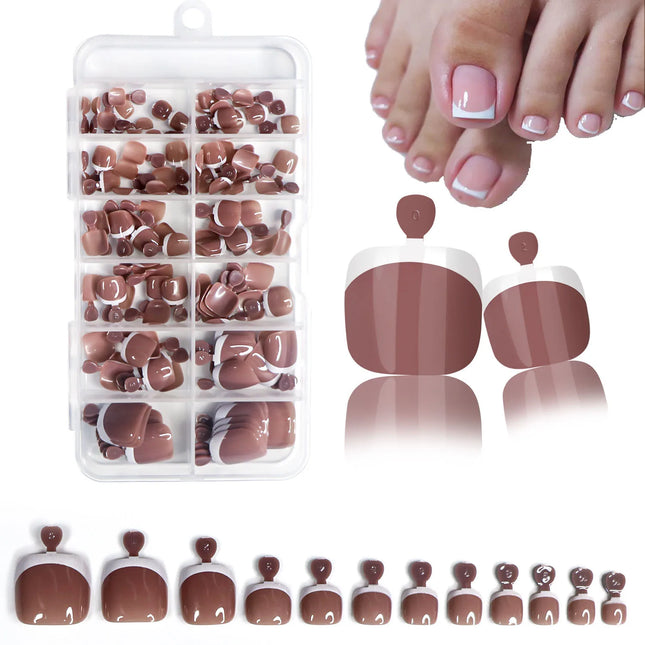 120 Unidades Uñas Postizas para Pies Francesas Cuadradas Cortas Brillantes Color Rosa Nude 1 Caja Puntas de Uñas para Pedicura de Color Sólido