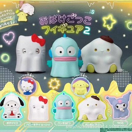 Sanrio Blind Box Toys Halloween Ghost Dress Up Figure Kuromi Hello Kitty Pochacco Hangyodon Doll Model Toys
