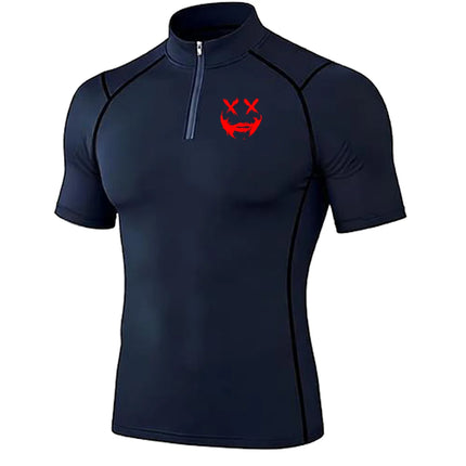 Men's Quick Dry Breathable Quarter Zip Polo Shirts Slim Fit Stretch Short Sleeve Stand Collar Workout Training Sport GYM