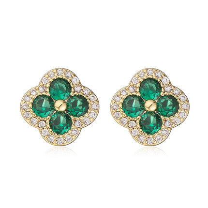 HECHENG,18K Golden-plated Inlaid CZ Stone Flower Shape Sweet Romantic Metal Ladies Jewellery Earrings Gift 1 Pair