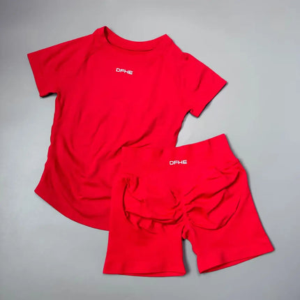 2 Piece Athletic Tracksuit, Seamless Short Sleeve Yoga Wear, High Stretch Running Shorts, Gym Training Outfit