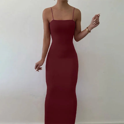 Summer New Strap Dresses Solid Sexy Women Streetwear Sheath Sleeveless Bodycon Dress Casual  Elegant Party Ankle-Length Dresses